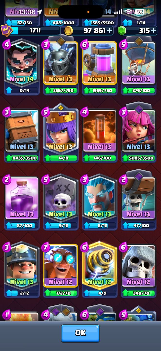 Conta de Clash Royale 12672 troféus, 1711 de nível de coleção, 9 anos de jogo