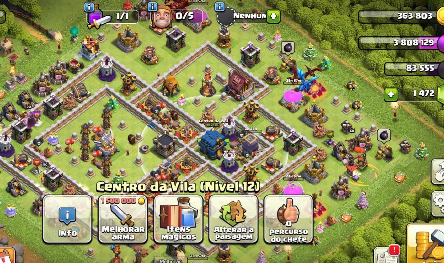 Conta clash of clans cv 12 1400 gemas 5 construtores