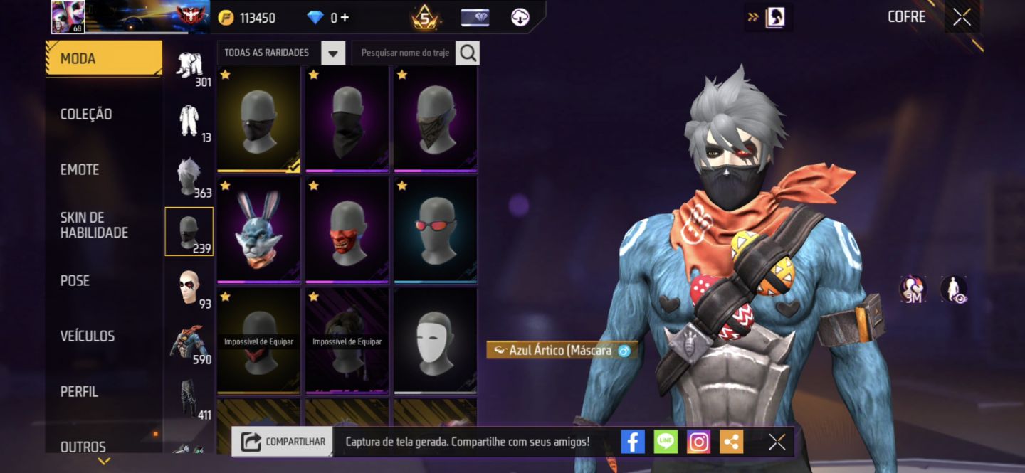 CONTA FREE FIRE LVL 68 | 113K OUROS | 590 PEITORAIS | UMP ATT