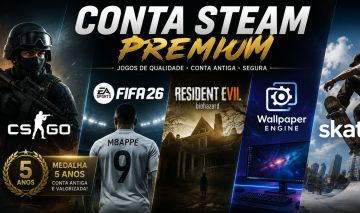 STEAM COM JOGOS E CS MEDALHA 5 ANOS E FIFA 26 E ETC