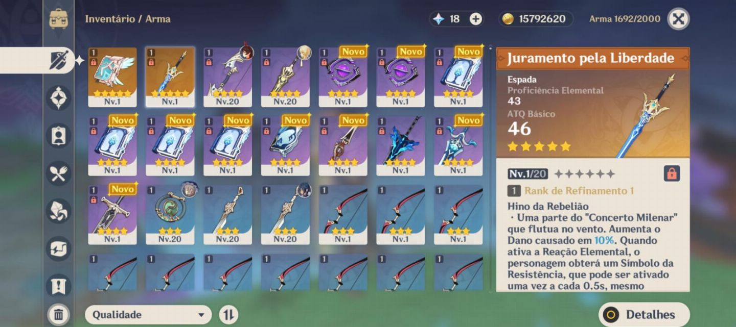 Conta Genshin AR 47 com Kazuha + bis, Diluc, Jean + 150 Giros + Atlas Celestial