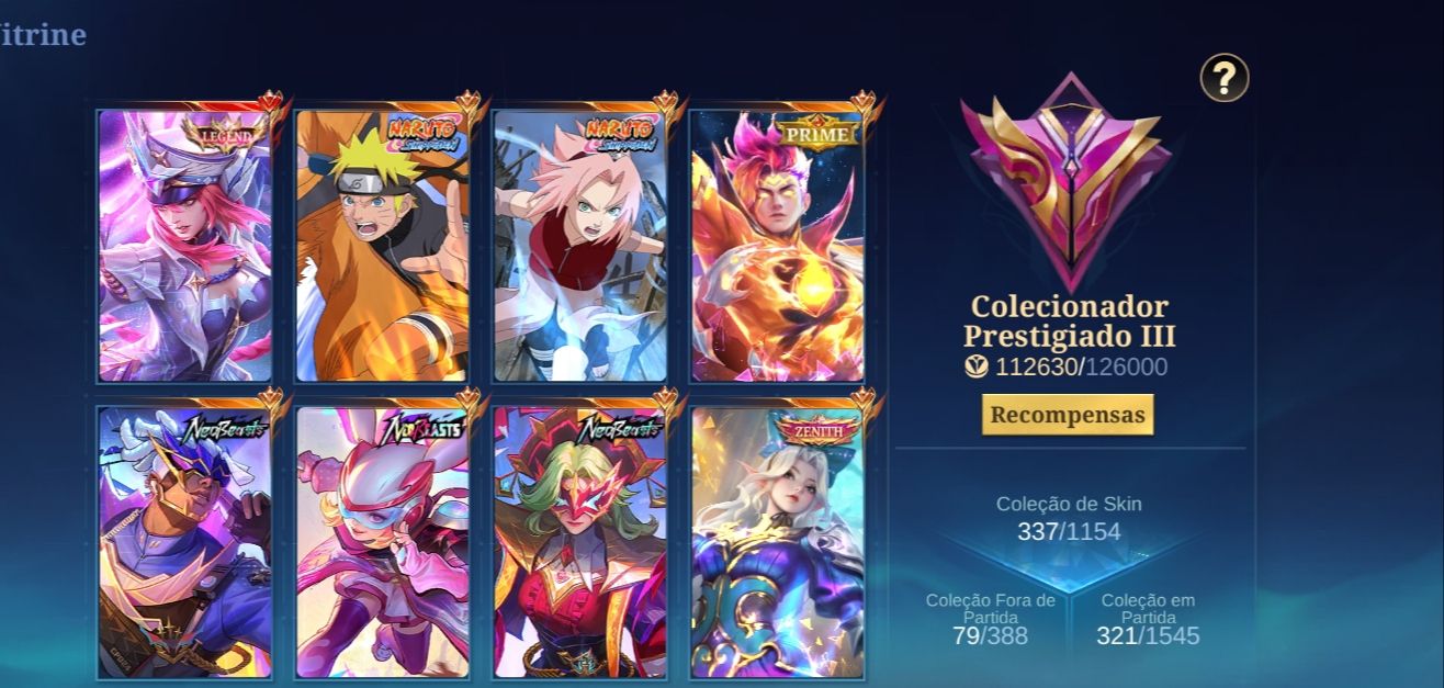Conta Mobile Legends 337 Skins | Legend | Naruto | Prime | Prestigiado III