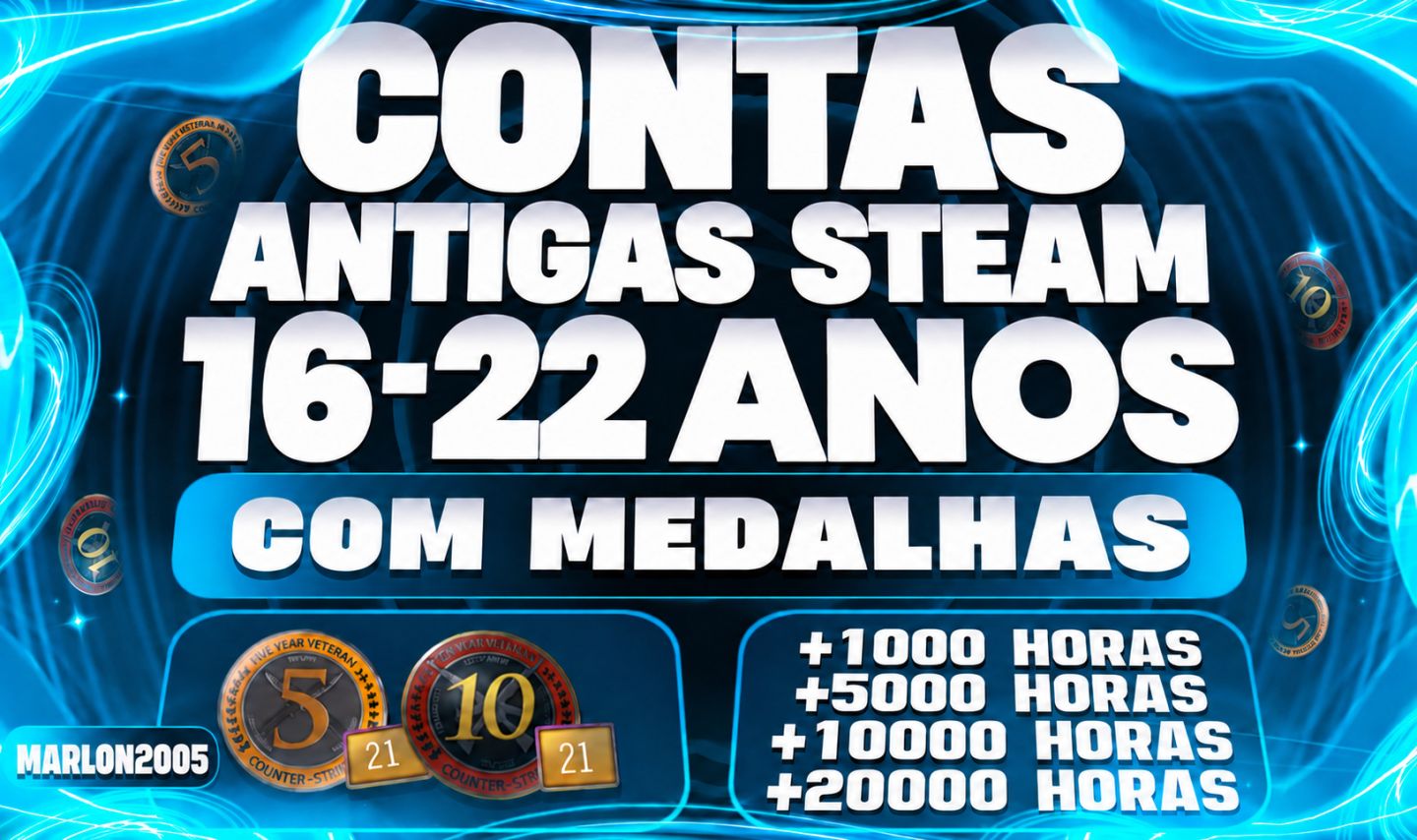 PROMOÇÃO + BRINDE! CONTA STEAM ANTIGA/OLD 16-23 ANOS + MEDALHAS 5 E 10 ANOS CS2