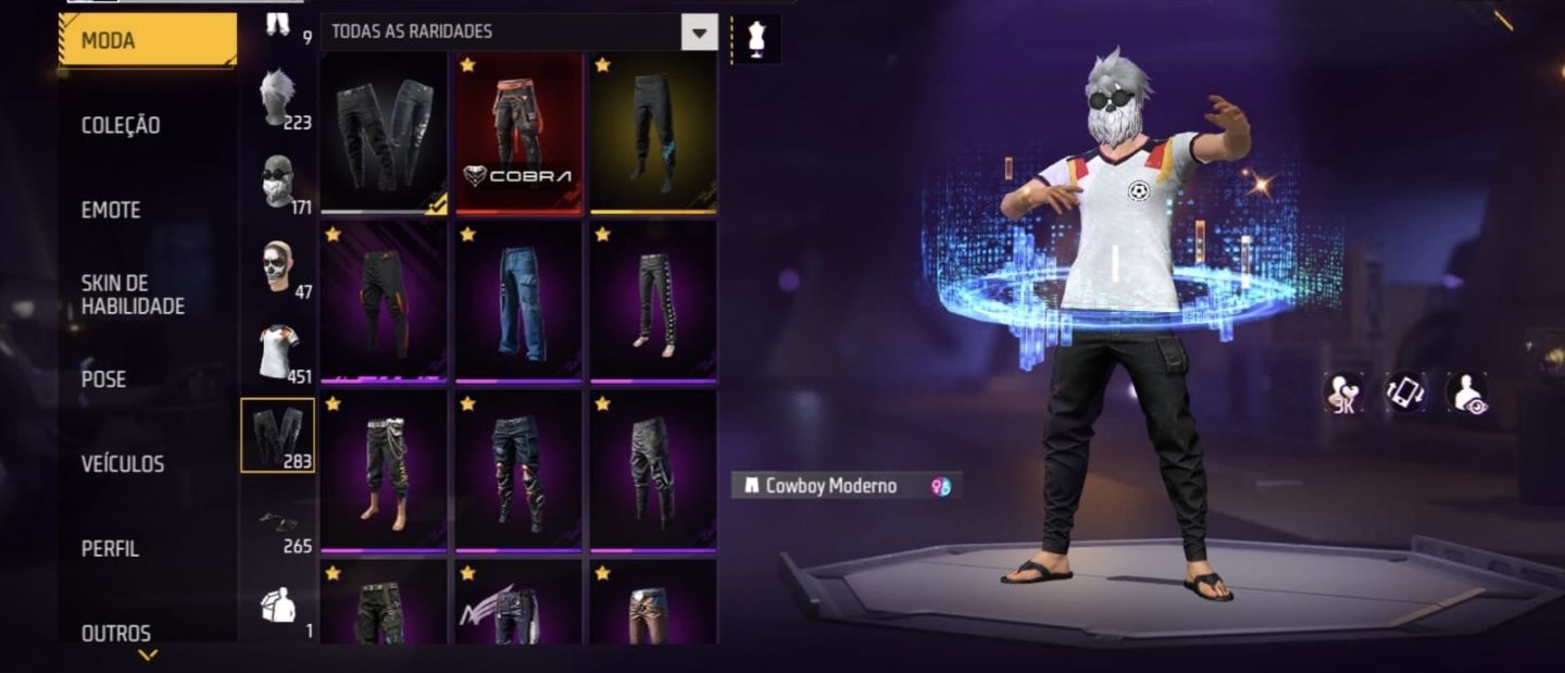 Conta de free fire roupa do mandela, com 2 ump att!! 451 peitoral, 283 calças!!
