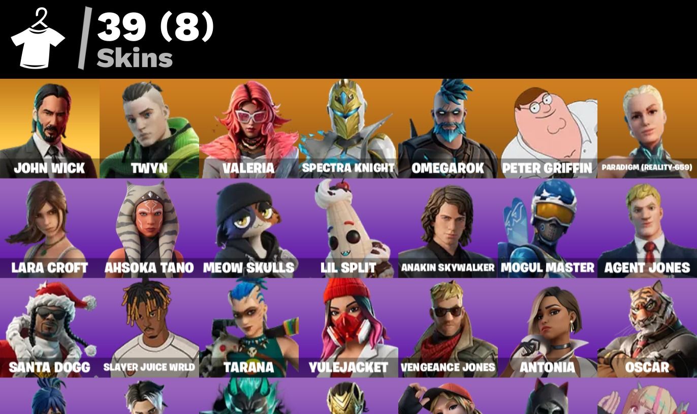 Conta de Fortnite com 39 Skins / Lara Croft / Mogul Master / Peter Griffin