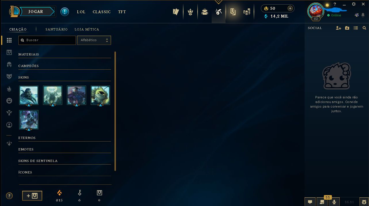 CONTA LOL GOLD IV | 108 CAMPEÕES | SKINS VARIADAS | NÍVEL 83