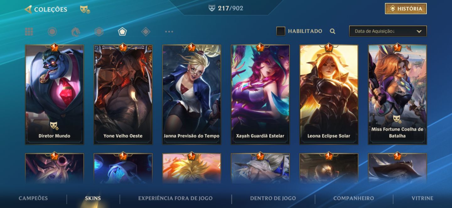 Conta de wr super rara e old com mais de 200 skins e todos os campeões