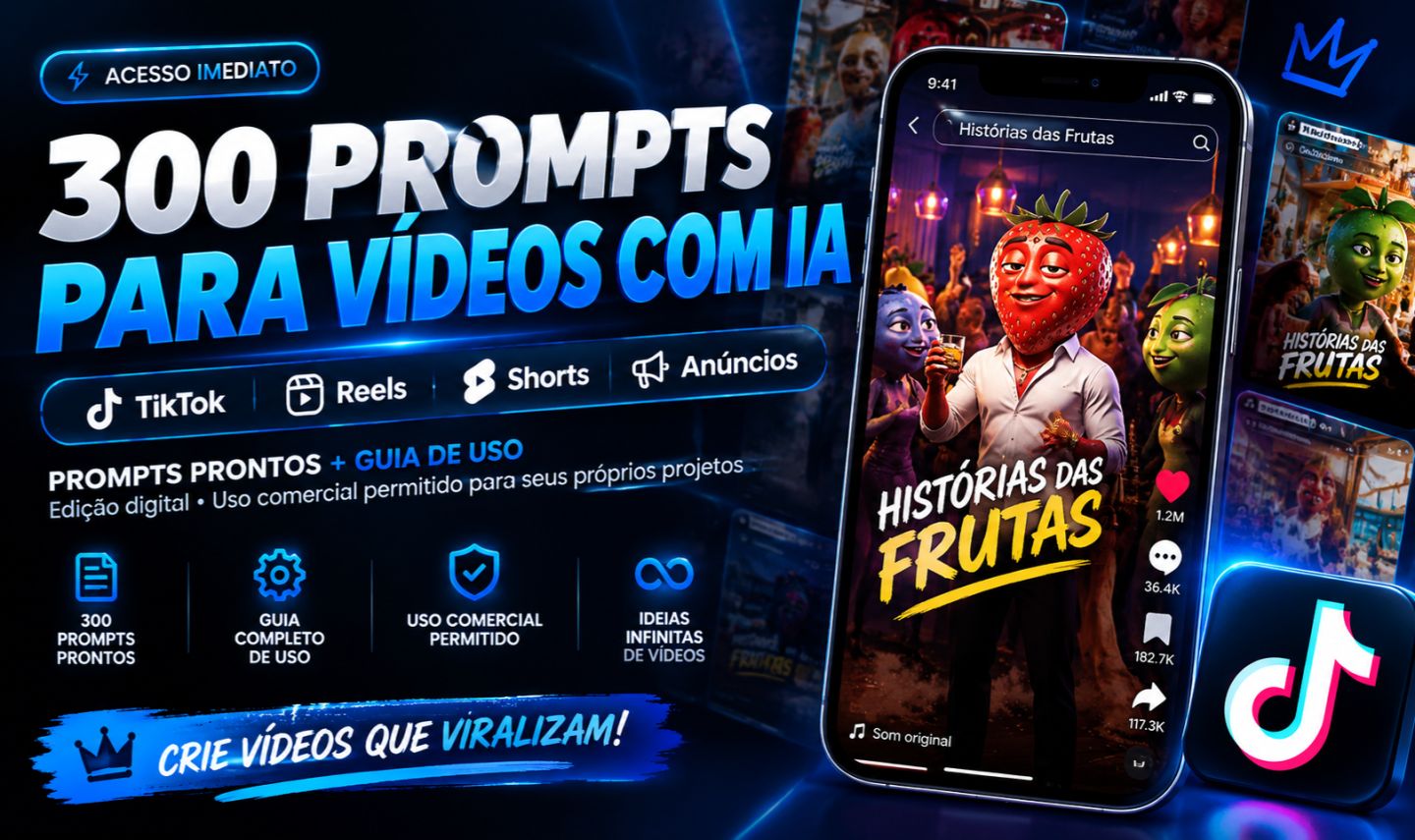 300 PROMPTS PROFISSIONAIS PARA VÍDEOS COM IA | TikTok, Reels e Shorts