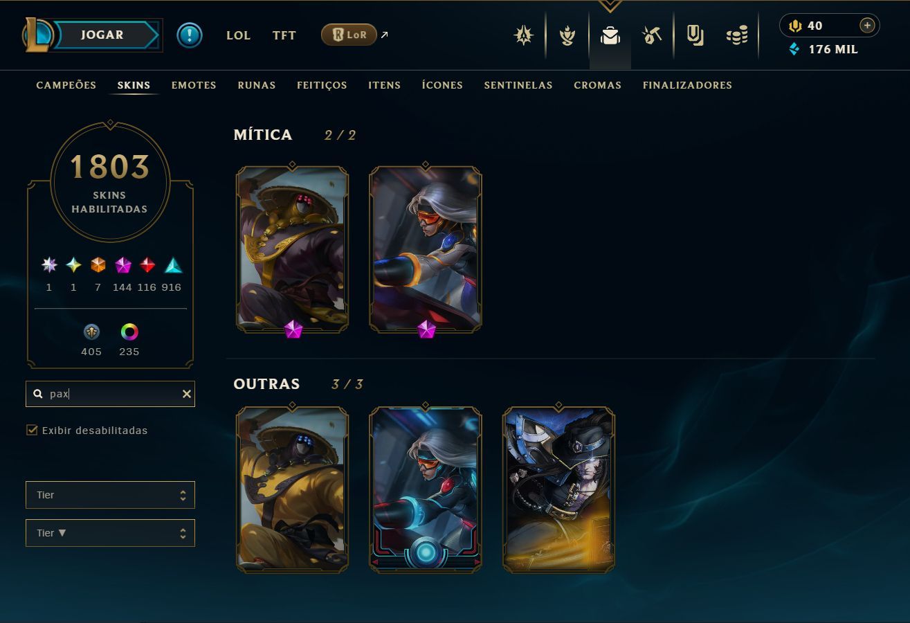 Conta de lol com 1807 skins com bastante skins e-mail de criação full dados