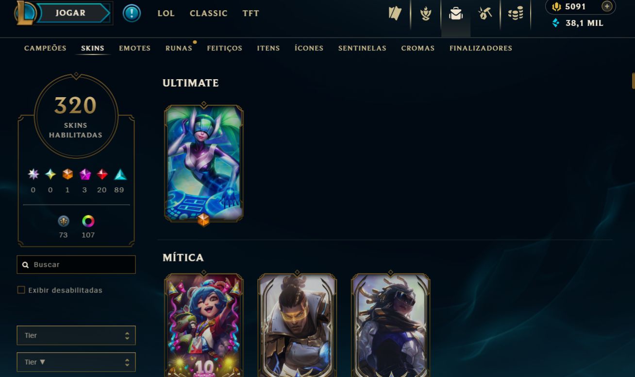Conta LoL Nível 268 | 320 Skins (DJ Sona) | 38k Essência Laranja e 5k RP