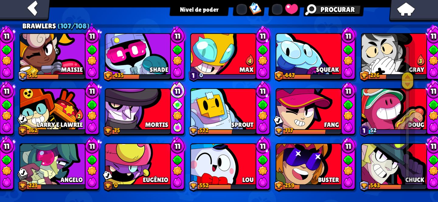 CONTA BRAWL STARS COM MUITOS PASSES E SKINS