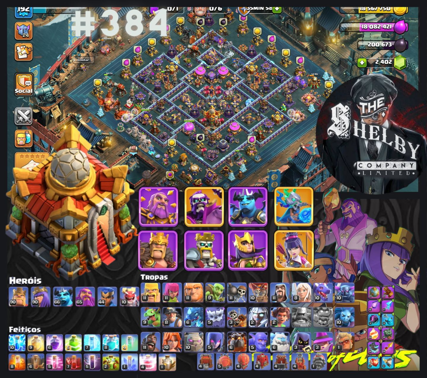 Contas de Clash of clans CV 13, 14, 15, 16, 17, 18 Com Várias Skins e Paisagens.