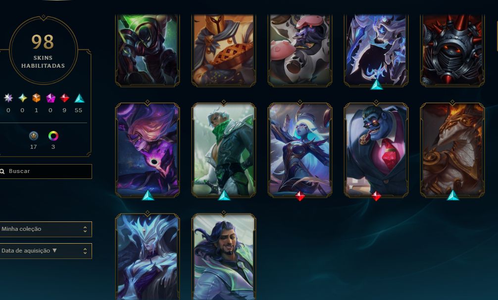CONTA DE LOL COM MAIS DE 500 REIAS GASTOS 100, 98 SKINS! PROMOÇÃOOO!!!!