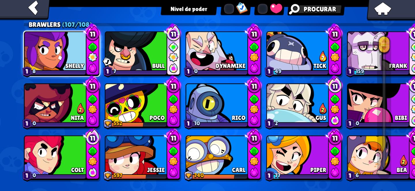 Conta Brawl Stars, Shelly estelar, 40+ hypercargas, 107 brawlers, 60k+ troféus!