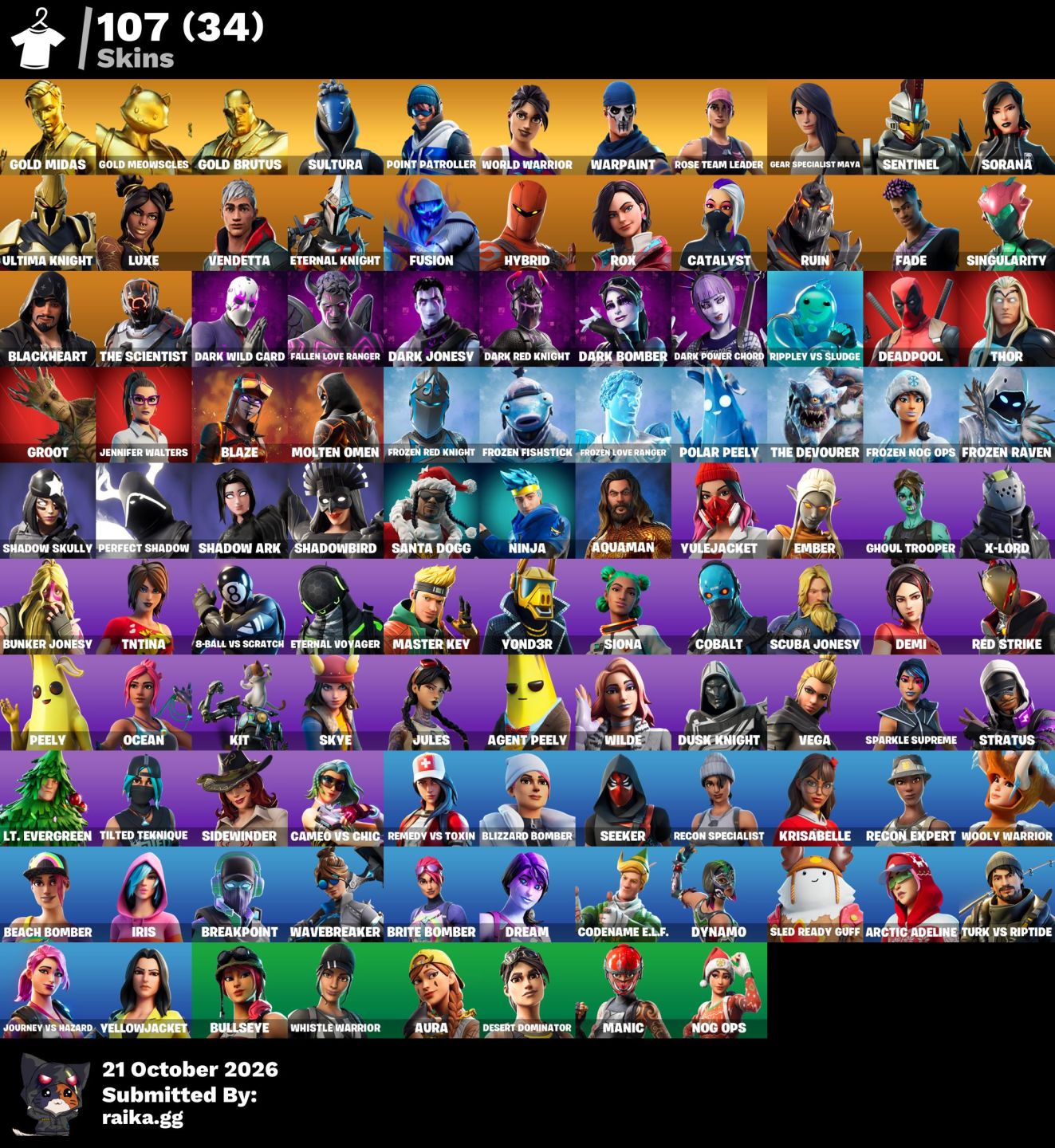 Conta de Fortnite com 107 Skins + pode rir