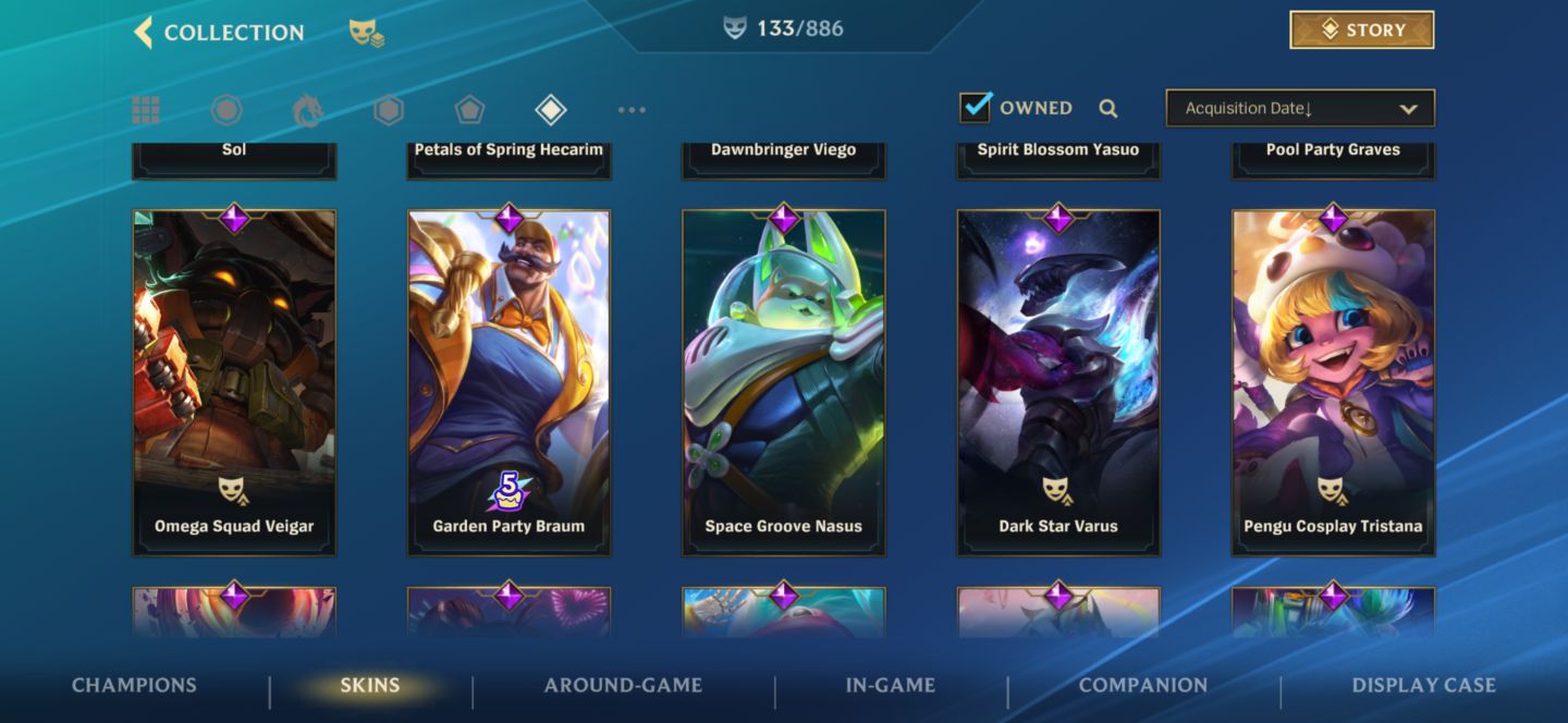Conta lv164, grão mestre c 133 SKINS.