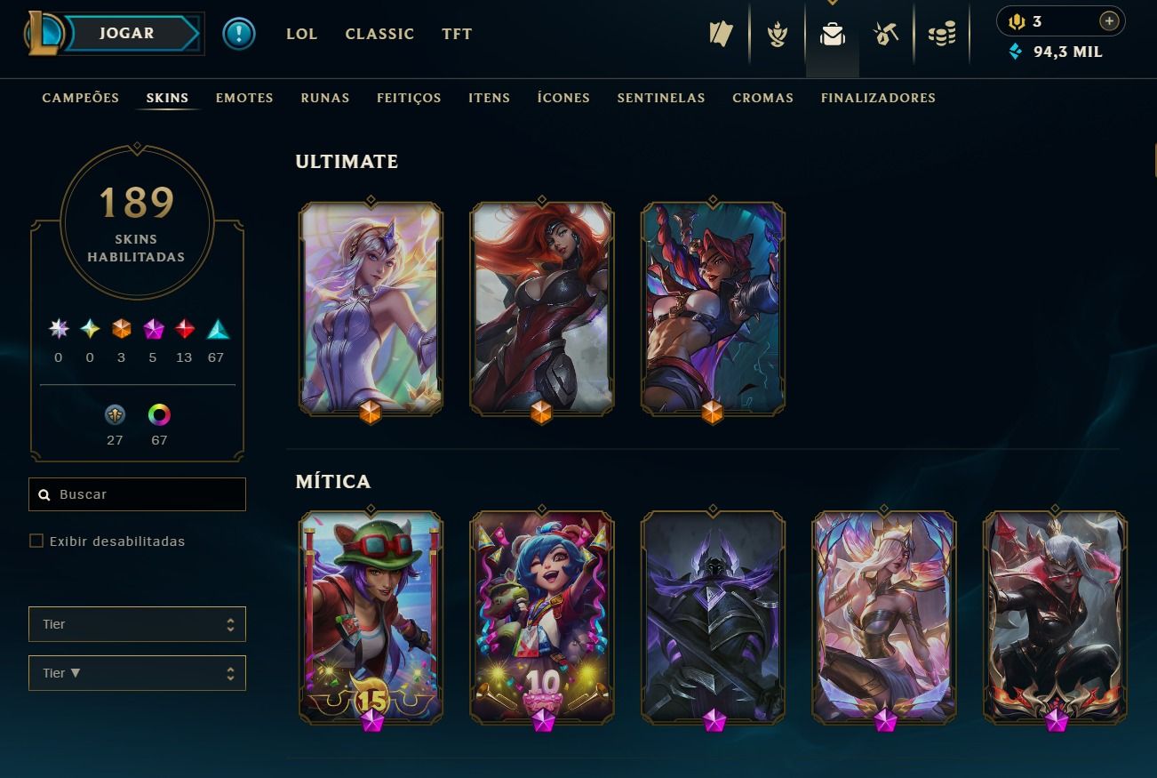 CONTA DE 2016 - 189 SKINS - LVL 306 - TODOS CAMPEÕES - 94K DE EA - 55 CROMAS