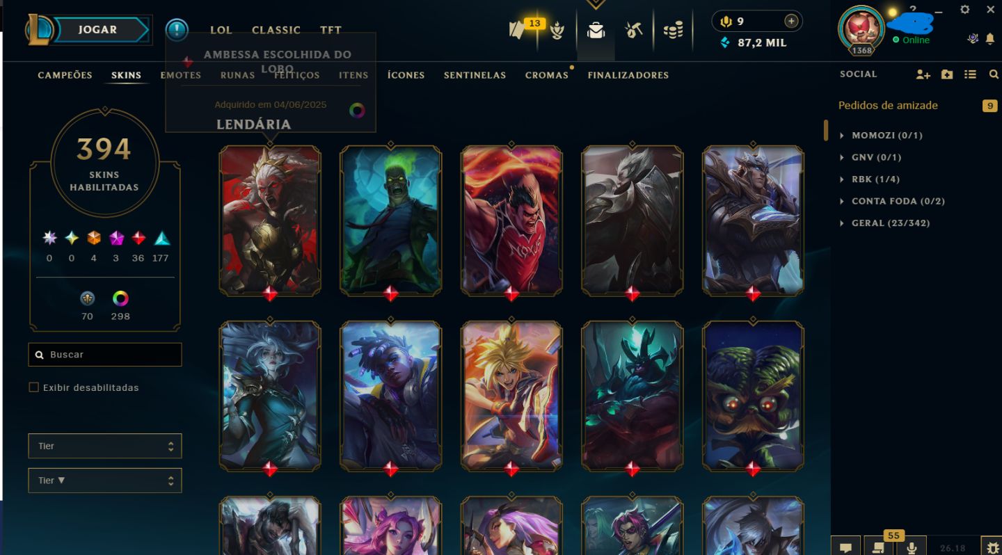 Conta League Of Legends Nv 1368 ( 394 Skins )