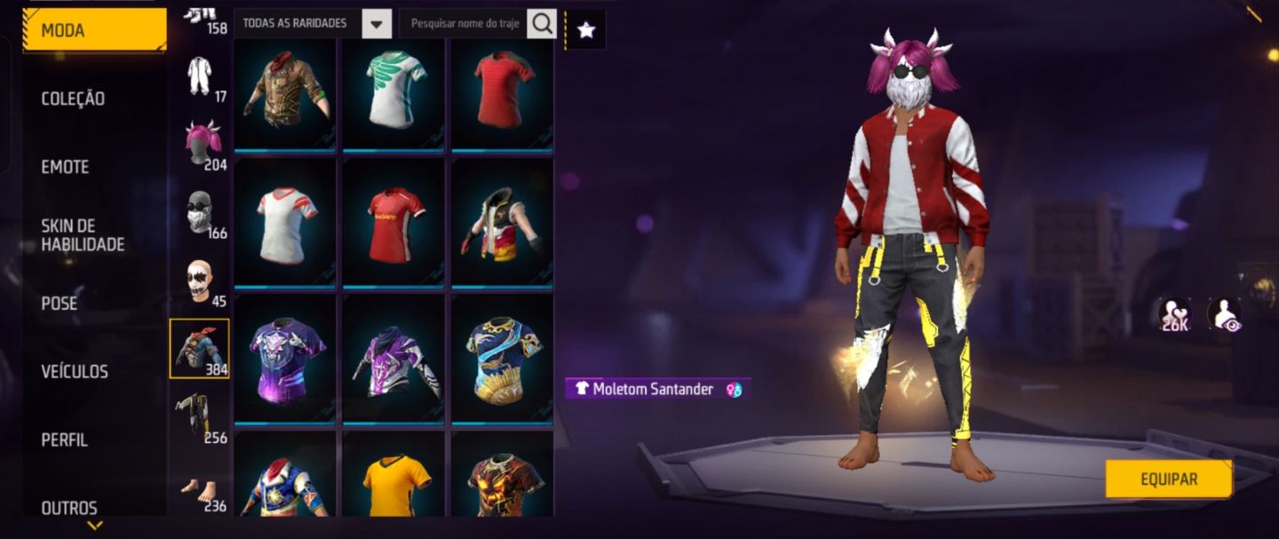 Conta de Free Fire com Saitama, semi Mandela, ump roxa e xm8 att