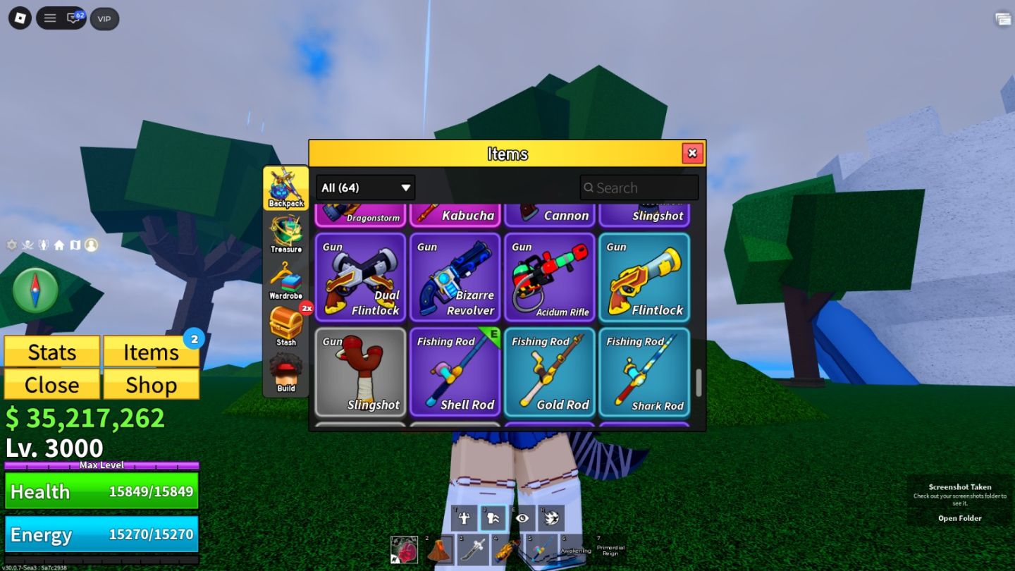 Conta blox fruits frutas perm, diversas espadas/armas e muito dinheiro