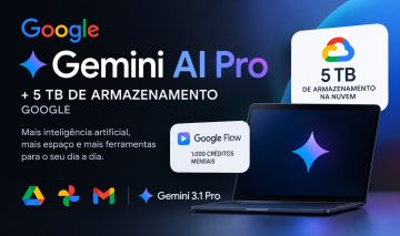 Gemini AI Pro + 5TB Google Drive | IA Avançada + Flow 1000 Créditos.