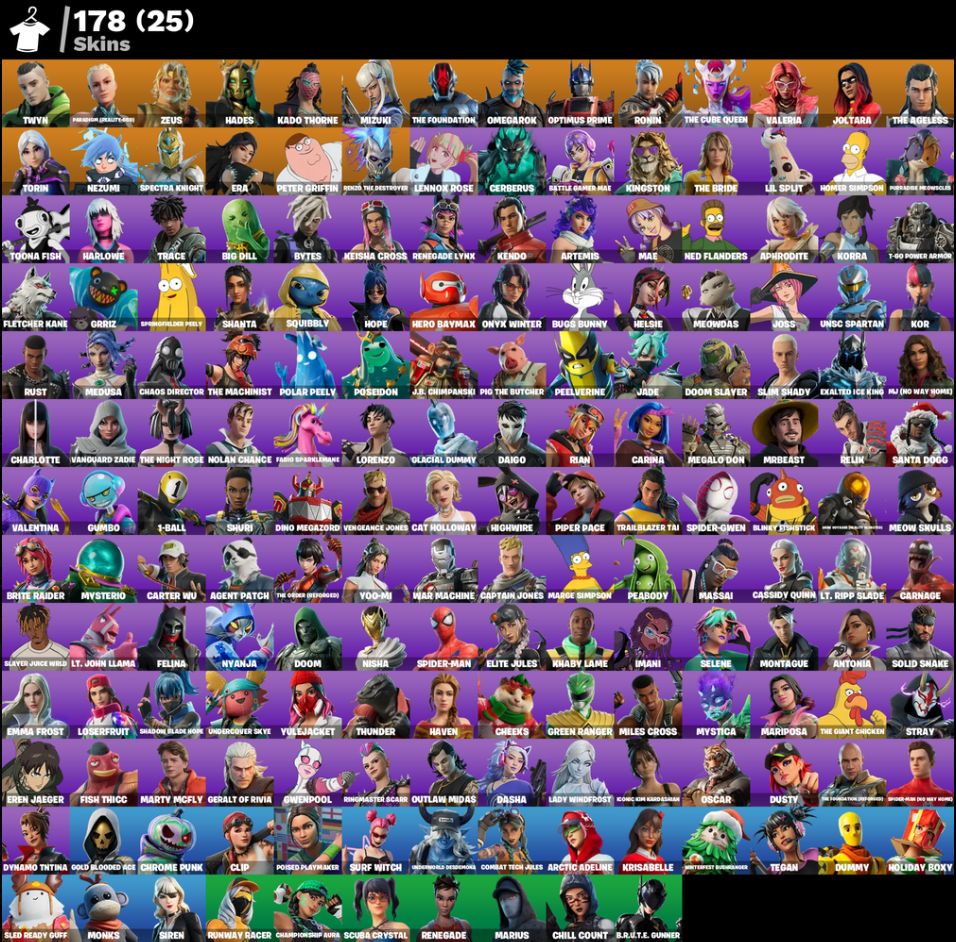 Conta de Fortnite com 178 Skins / KOR / CANIFICINA / HOMEM-ARANHA / 1450 VB