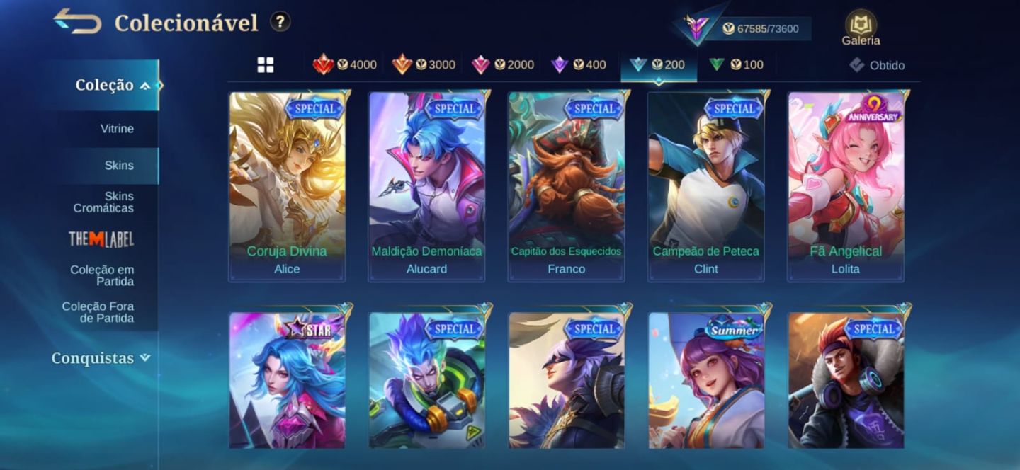 CONTA MOBILE LEGENDS IMORTAL +105 ESTRELAS E +200 SKINS