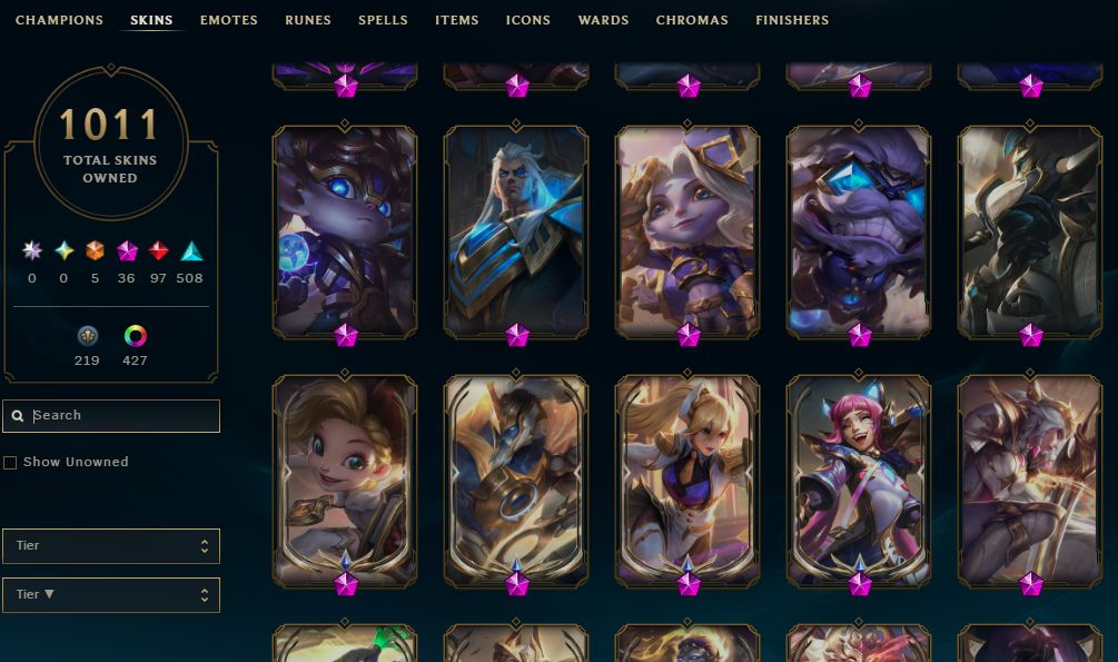 1011 SKINS, 427 CHROMAS - CONTA DE LEAGUE OF LEGENDS