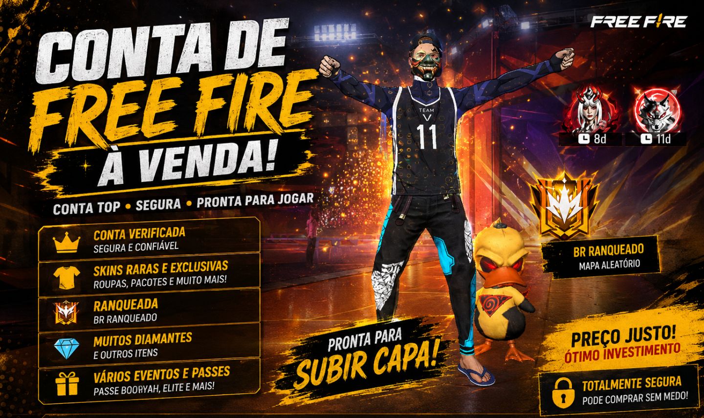 CONTA FREE FIRE 2 ANGELICAIS+DUNK MASTER+INCUBADORA+JUJUTSU+NARUTO+BLUE LOCK