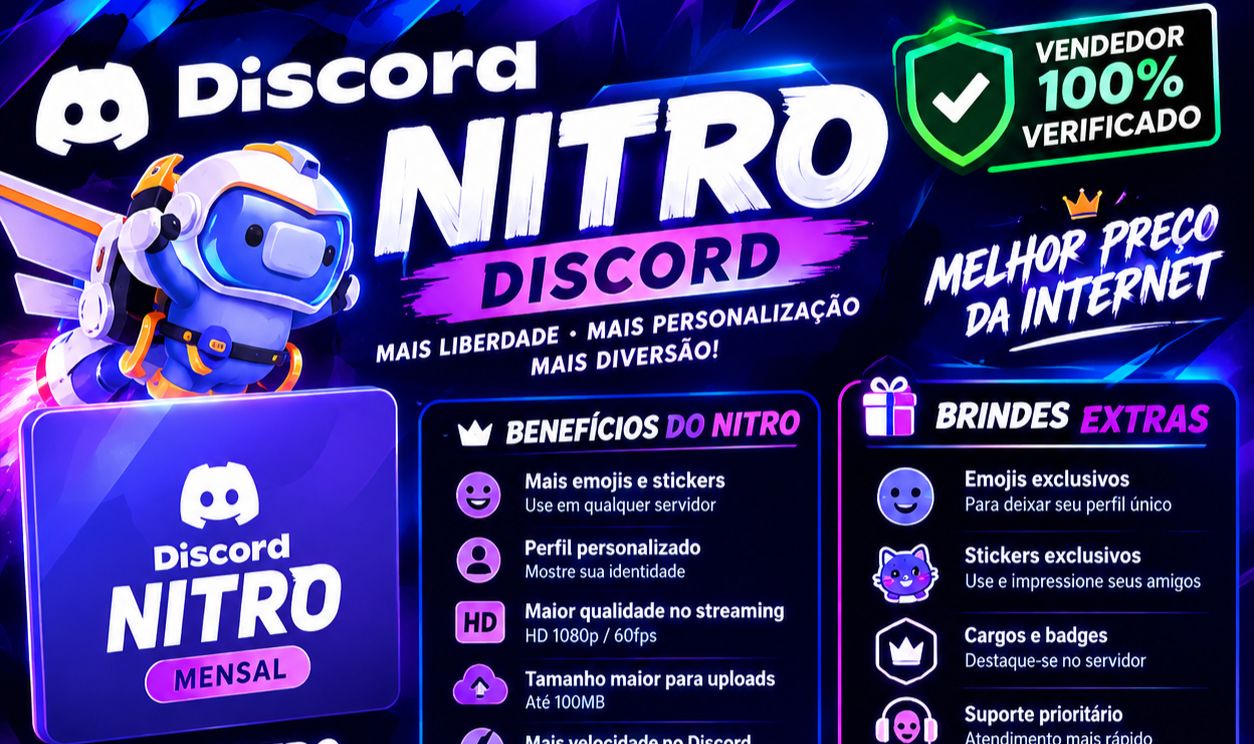 NITRO DISCORD MENSAL COM BÔNUS E BRIDES EXCLUSIVOS!!!