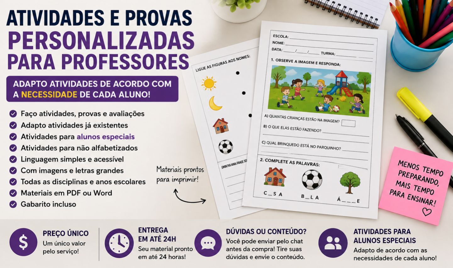 ATIVIDADES E PROVAS PERSONALIZADAS PARA PROFESSORES | ADAPTAÇÃO DE ATIVIDADES