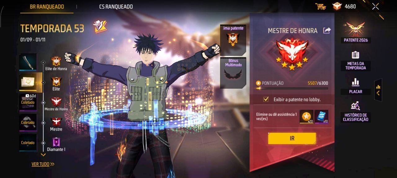 CONTA FREE FIRE LVL30 MESTRE 5 BR|MEGUMI |JIRAYA|KAKASHI |346 DIMAS E TROCA NICK