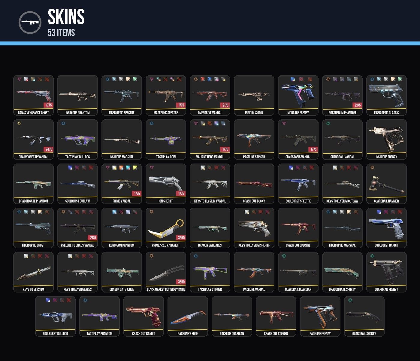 CONTA VALORANT (EU) PRELURDIO DO CAOS/ PRIME KARAMBIT 53 SKINS