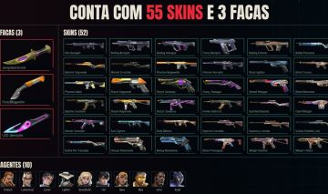 Conta Valorant, 3 Faca (Cavalaria, Beligerante, Transição) + 52 Skins, 10 Agente