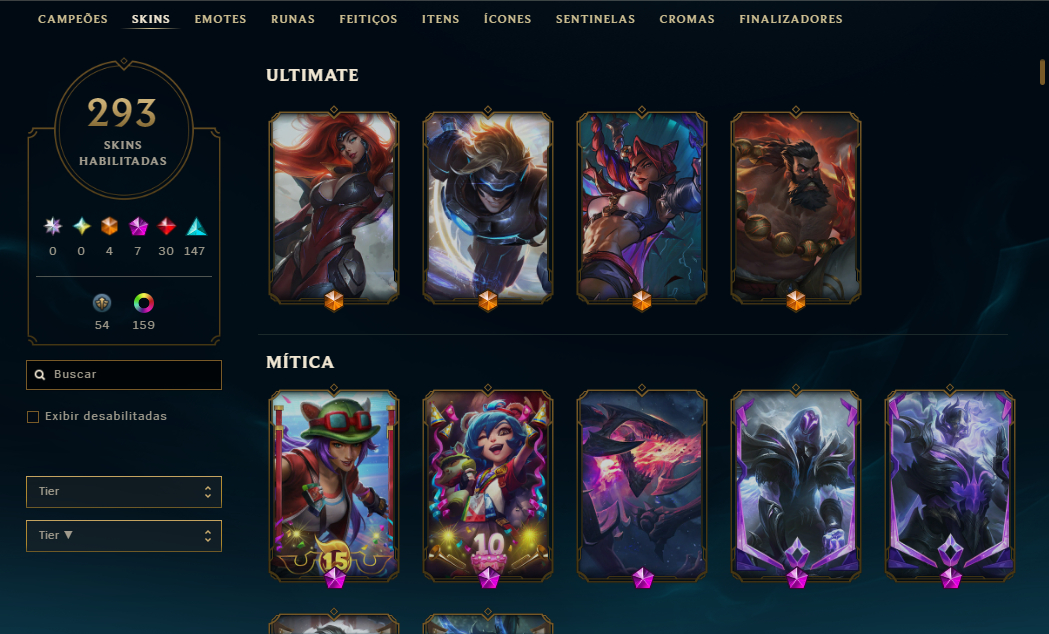Conta LoL Nível 751 | 293 Skins | 4 Ultimates | Full Champs (mono WW)