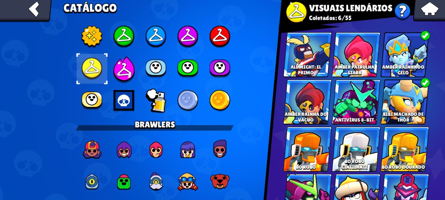 Conta de brawl de 2020,todos os brawlers,skins de hyper,brawlers quase 3k