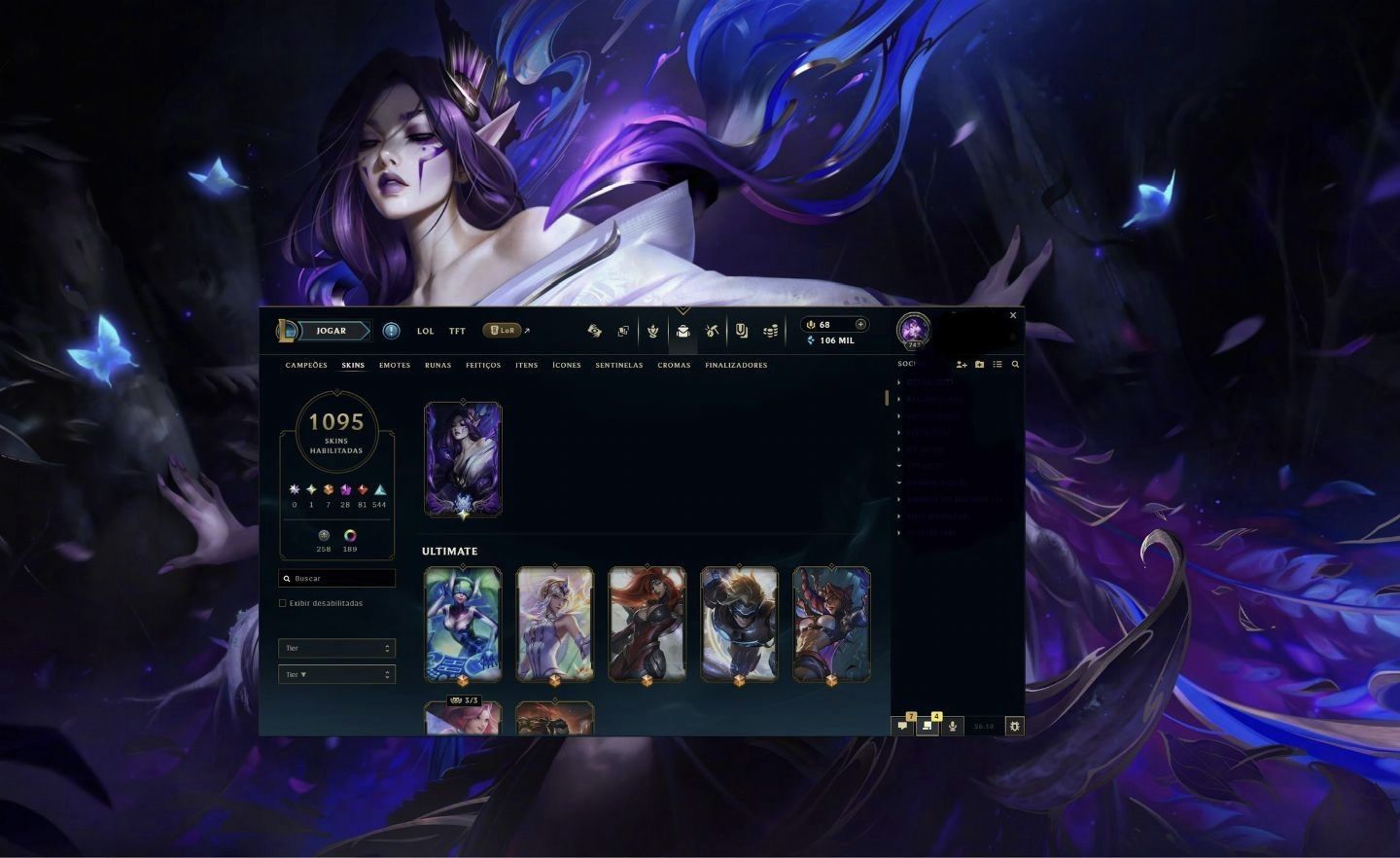Conta LOL Completa Com 1100 Skin,198 Cromas e Skin Gacha+Classic Collector's Box