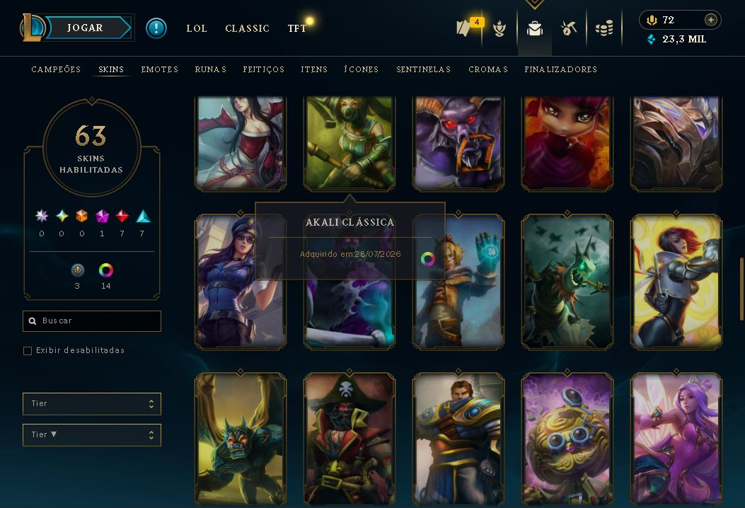 Conta de Lol com skins raras, Miss Fortune, Yasuo, Irelia, Akali, Jinx e Veigar