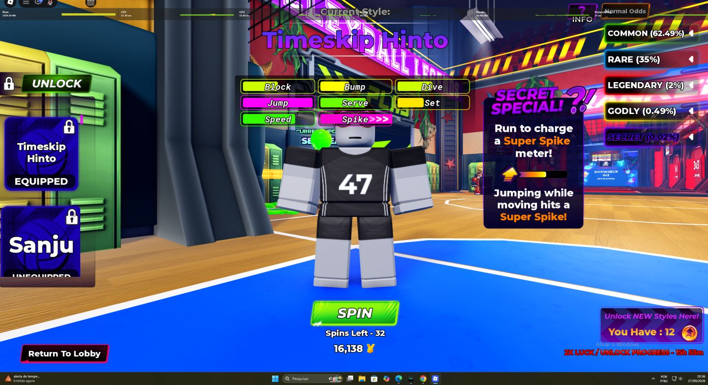 VOLLEYBALL LEGENDS - Conta com time skip hinto, hakka, e sanju