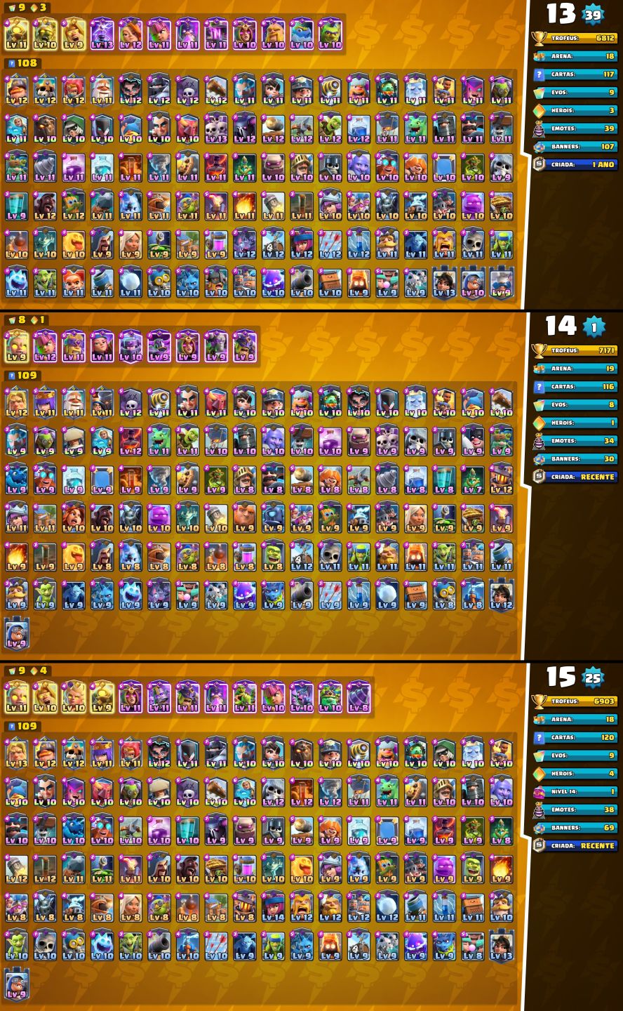 CONTAS UPADAS E BARATAS CLASH ROYALE +CAMPEÕES +EVOS E COM MAIS GEMAS