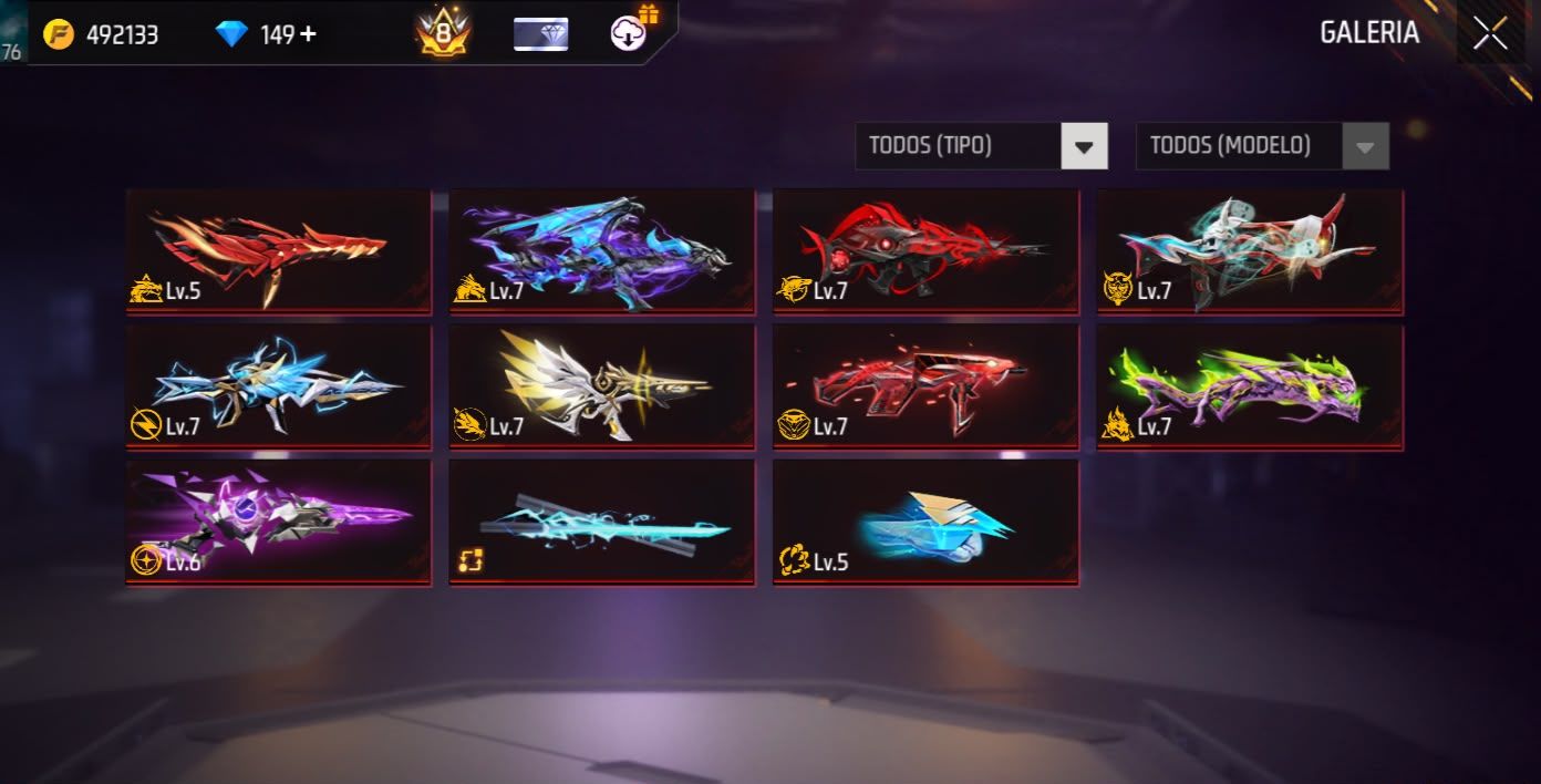 Conta Free Fire Gemada com 7 Angelicais, 10 Evolutivas, Prime 8, 900+ Peitorais