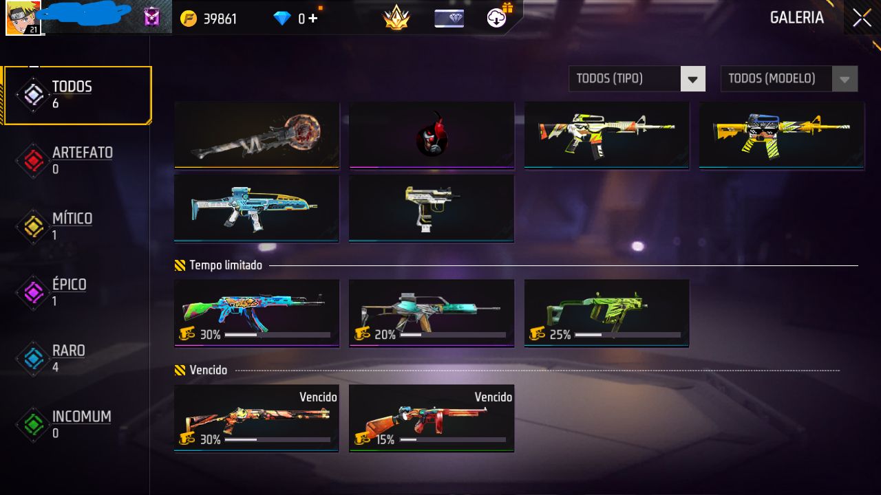 CONTA FREE FIRE DIAMANTE 4 MODO RANK COM SKIN NARUTO E TROCA DE NICK