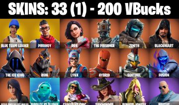 CONTA FORTNITE COM 33 SKINS BLUE TEAM LEADER/PRODIGY/ROX/EMBER/MALIBU/TROG