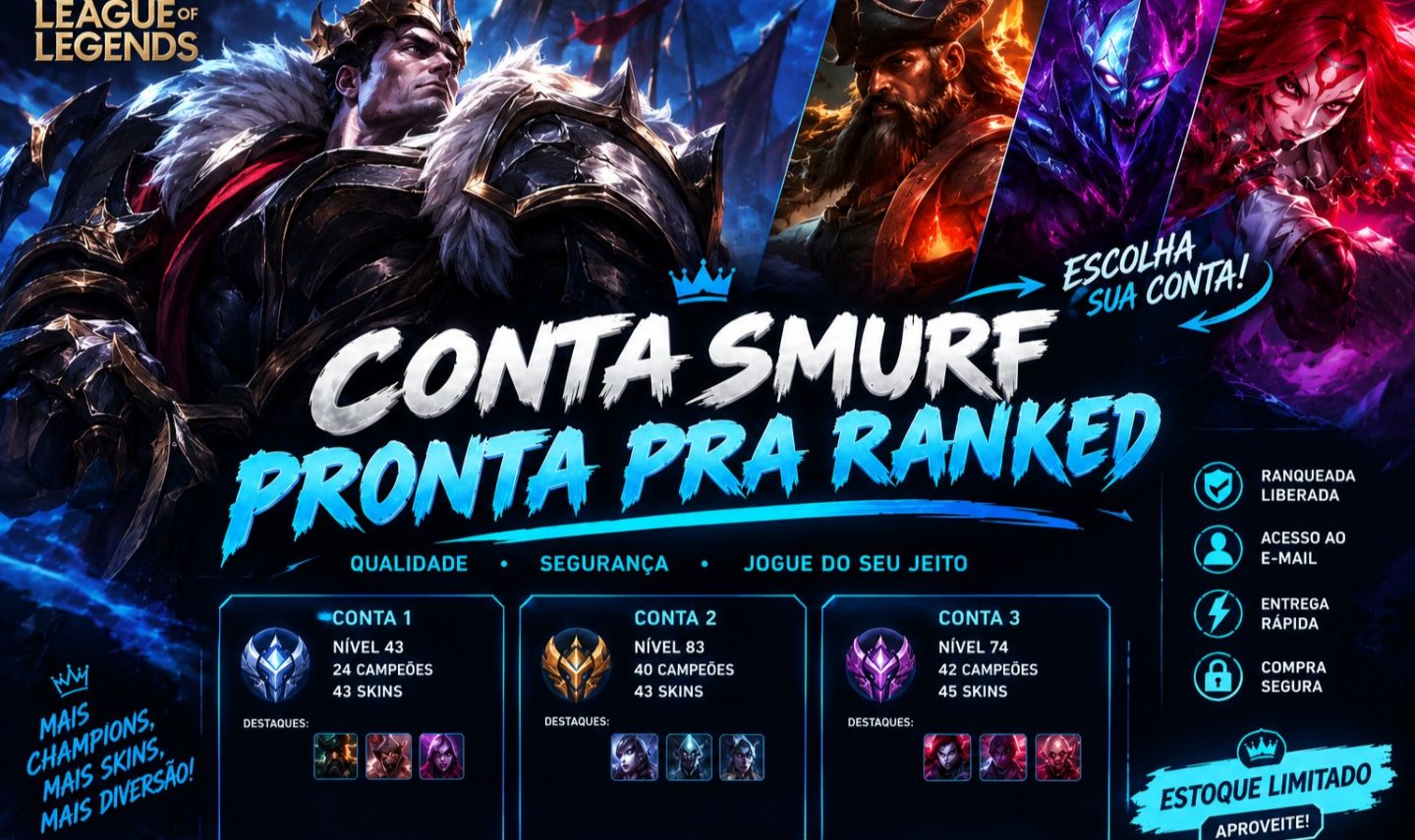 LOL SMURF | ESCOLHA SUA CONTA | ATÉ 45 SKINS | RANQUEADA LIBERADA