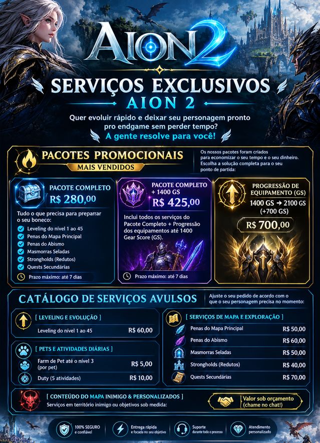 AION 2 GLOBAL POWERLEVELING 1-45 | MAPA COMPLETO | GS 1400+ | 100% MANUAL