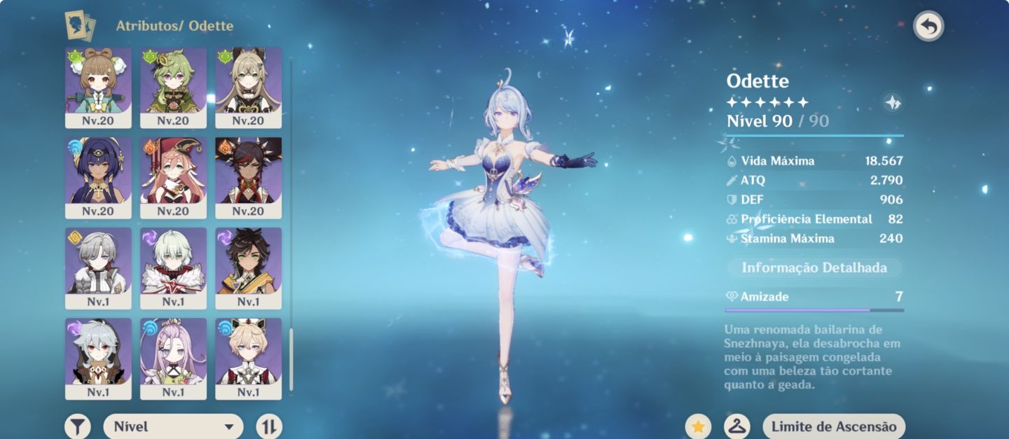 Conta genshin Impact com 24 personagens 5 estrelas, armas 5 estrelas e artefatos