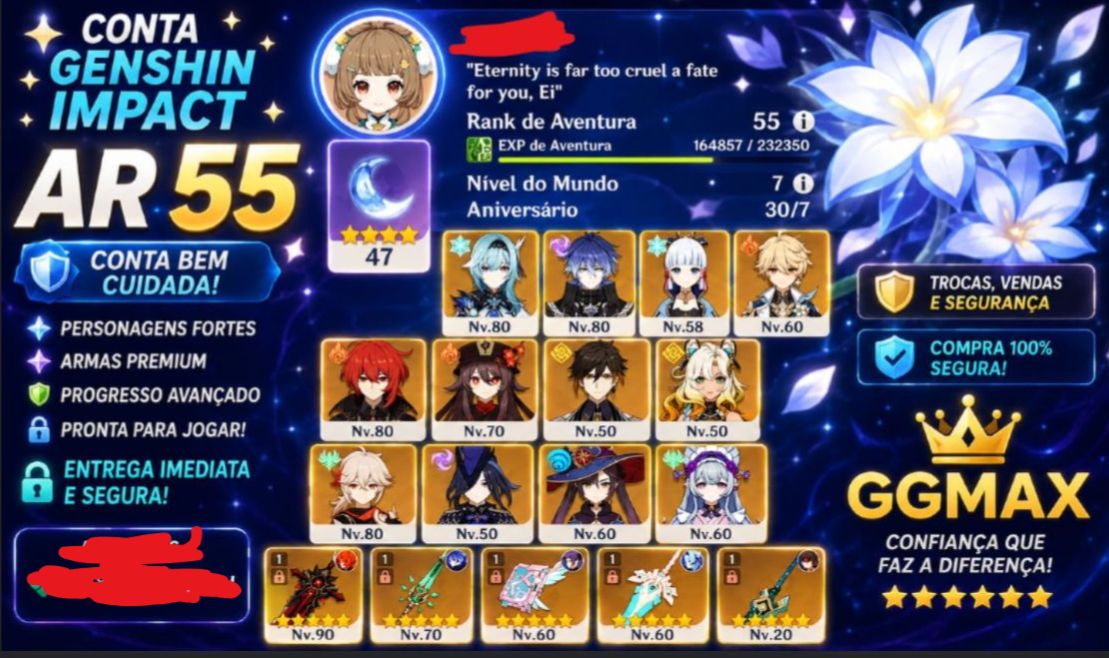 AR55 | Ayaka | Hu Tao | Kazuha | Zhongli | Eula | Clorinde | Xilonen | Garantido