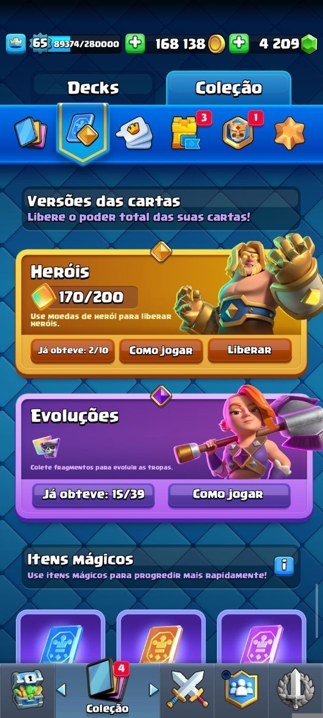 Conta 13,530 TROFÉUS (NIVEL 66) DECK FULL (16) 4500 GEMAS