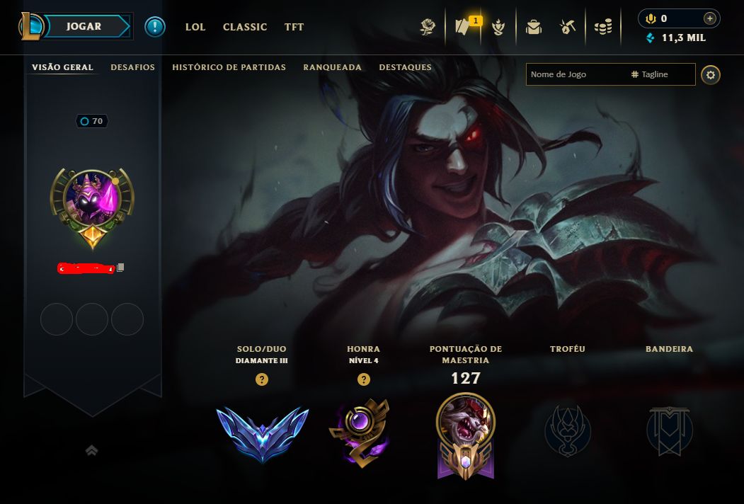 Conta lol lvl 70 diamante 3 boa para main ou smurf