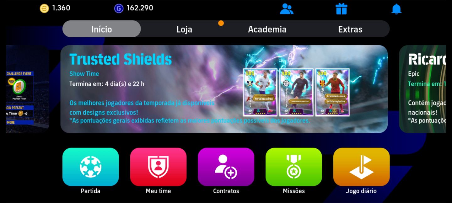 CONTA eFOOTBALL 3190 FC | RONALDINHO 106 + CASILLAS 105 + 1360 MOEDAS